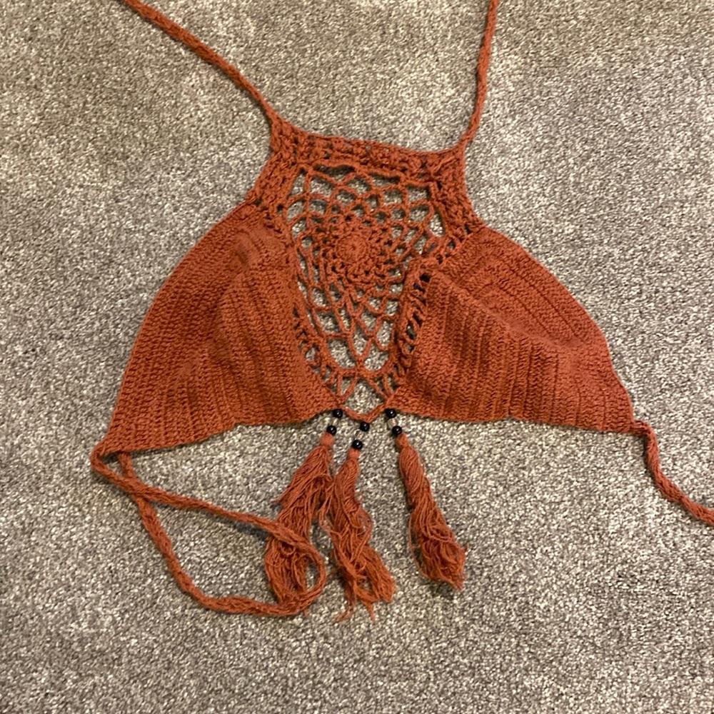 Lakhays Burnt orange/brown knitted halter top